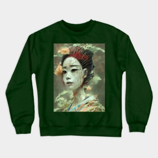 Japanese Geisha Girl Ghost with Flowers Crewneck Sweatshirt